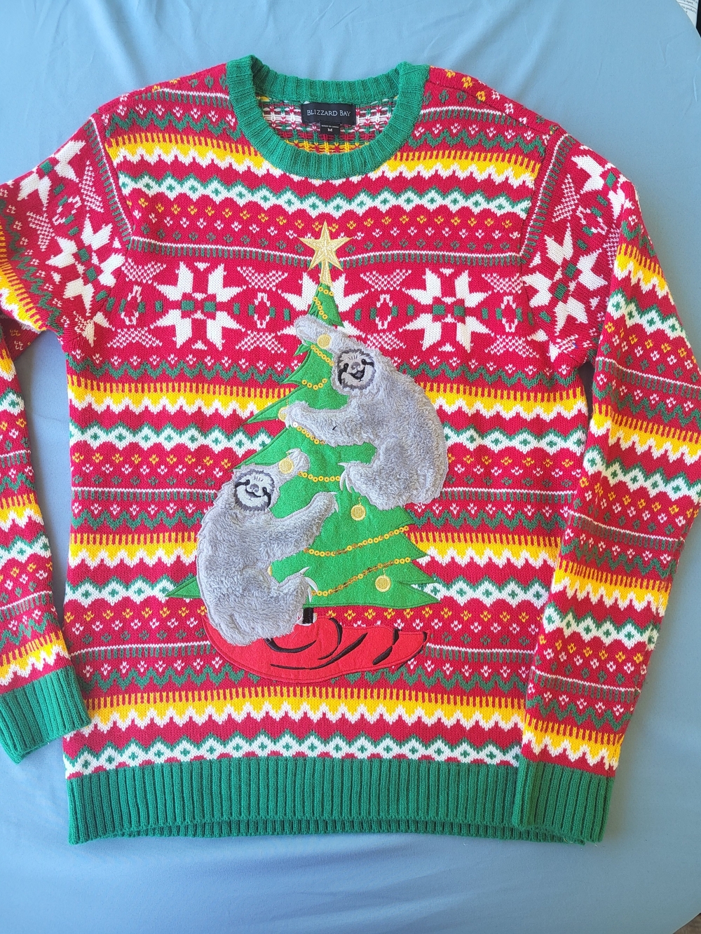 Blizzard Bay Men's Red Sloth Christmas Crewneck Sweater